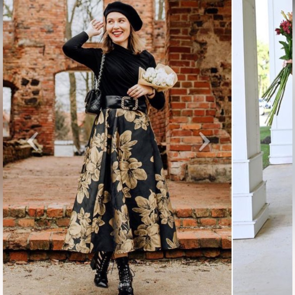 GOLDEN DAHLIA BLOSSOM JACQUARD MAXI SKIRT
